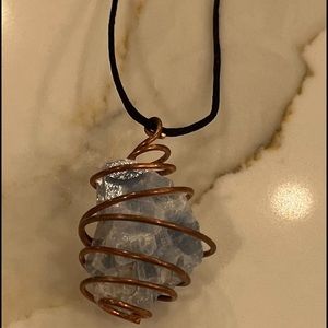 Blue calcite crystal with copper necklace